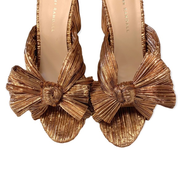 Loeffler Randall Penny Knot Rose Gold Crinkle Lame' Mule Sandal Slide Open Toe - Picture 10 of 16